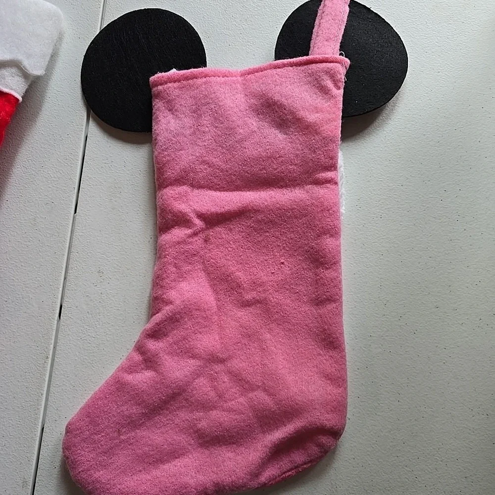 Vintage Walt Disney Christmas Stocking‎ Lot Felt Mickey Mouse Minnie Pink Red